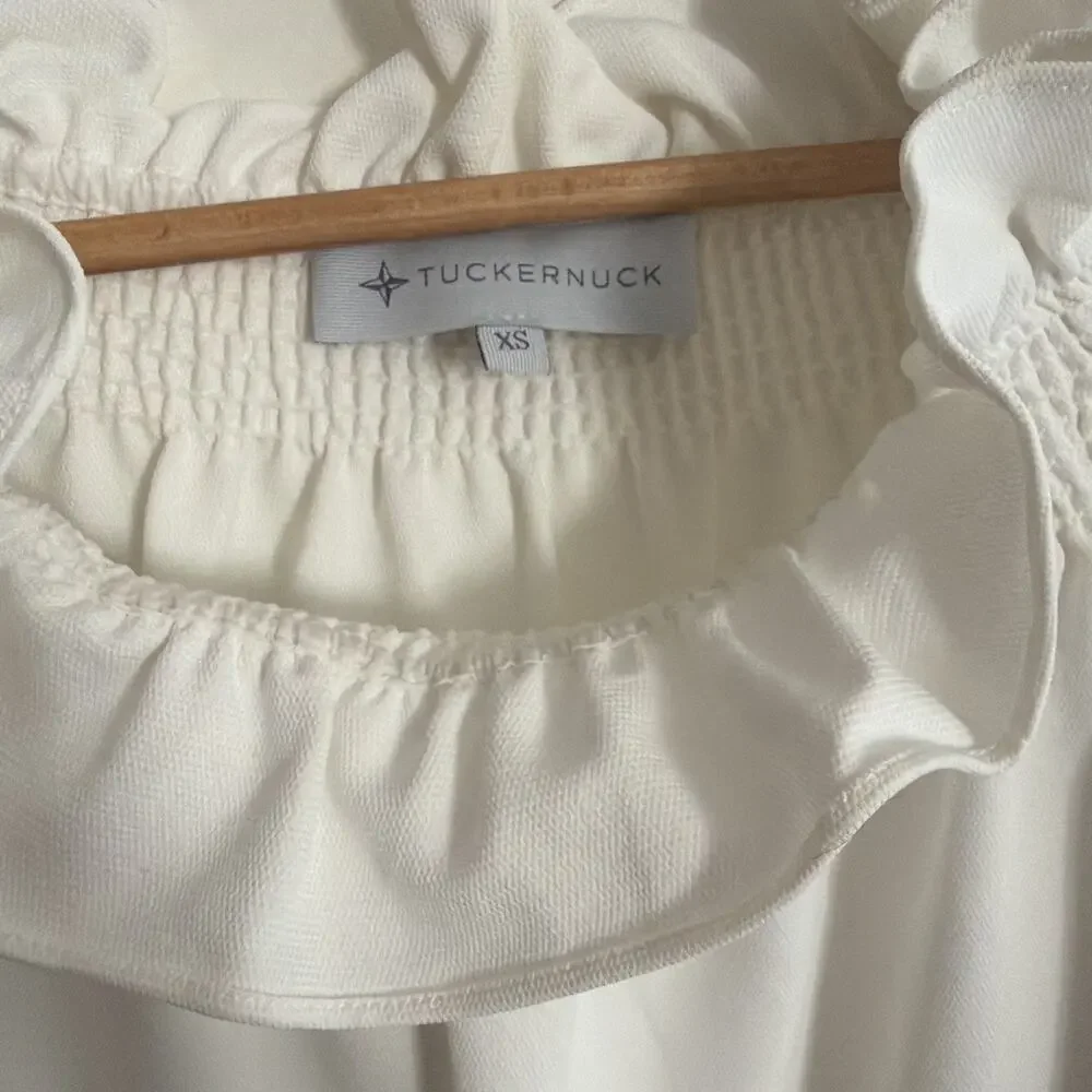 Tuckernuck White Off the Shoulder Marguerite‎ Blouse XS Ruffles Smock Romantic